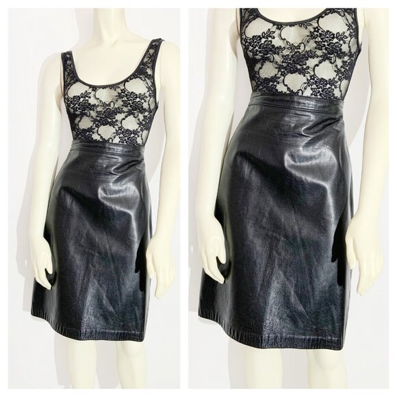 Vintage Black Leather Skirt / size 28 inch waist/ size Medium - Picture 3 of 10